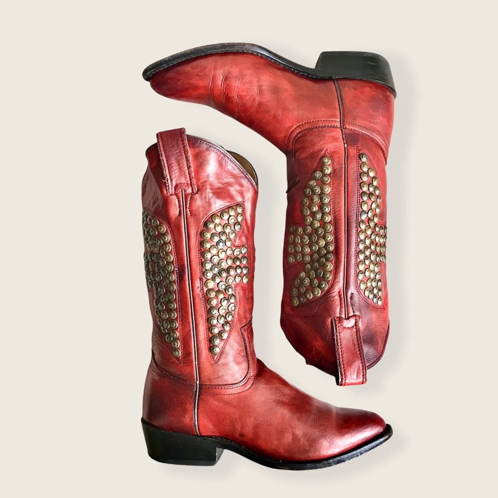 RARE Frye Billy Hammered Stud Red Leather Western/Southern Cowboy Riding Boots - Picture 13 of 13